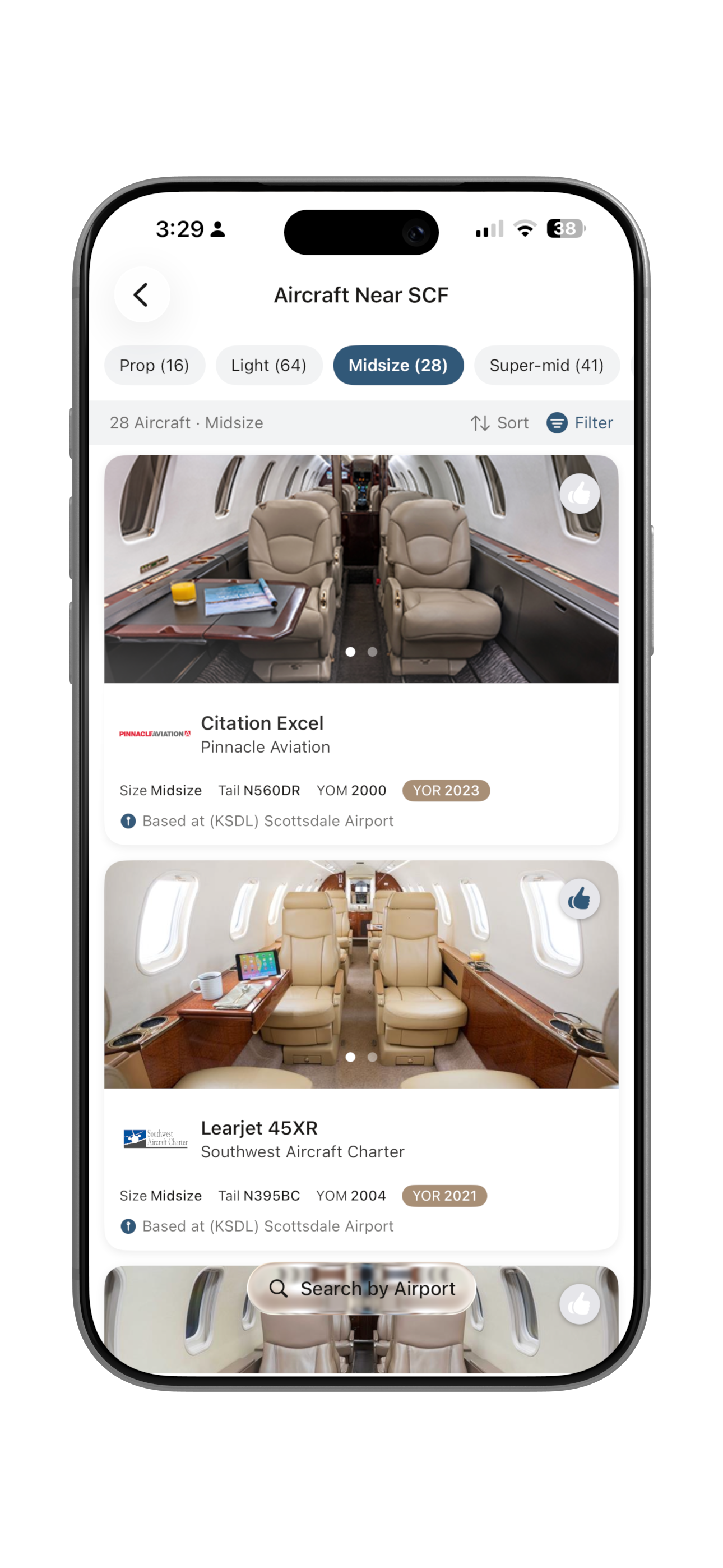 Browse local aircraft by class with photos, tail numbers, and operators